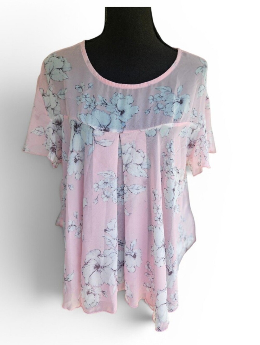 Red Lolly Floral Chiffon Blouse – Floral Pleated Top Size Small